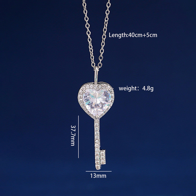 Jewels Galaxy Silver Plated Anti Tarnish American Diamond Studded Heart Key Pendant