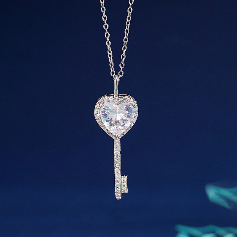 Jewels Galaxy Silver Plated Anti Tarnish American Diamond Studded Heart Key Pendant