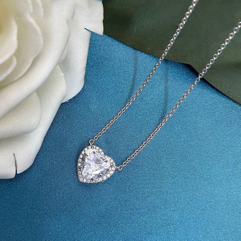 Jewels Galaxy Silver Plated Anti Tarnish American Diamond Studded Heart Themed Pendant