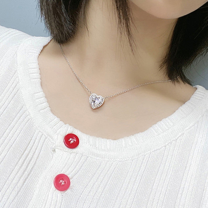 Jewels Galaxy Silver Plated Anti Tarnish American Diamond Studded Heart Themed Pendant
