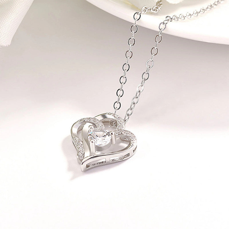 Jewels Galaxy Silver Plated Anti Tarnish American Diamond Studded Heart Themed Pendant