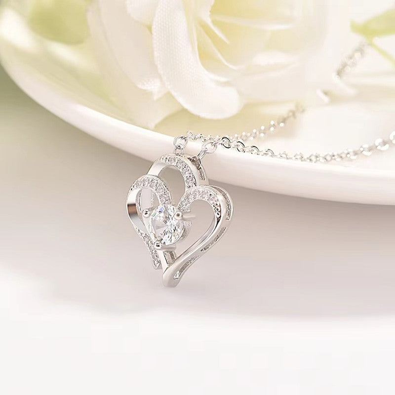 Jewels Galaxy Silver Plated Anti Tarnish American Diamond Studded Heart Themed Pendant