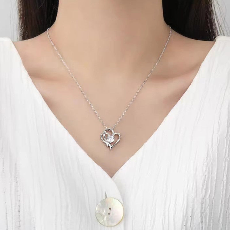 Jewels Galaxy Silver Plated Anti Tarnish American Diamond Studded Heart Themed Pendant