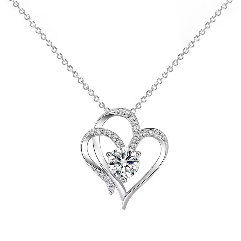 Jewels Galaxy Silver Plated Anti Tarnish American Diamond Studded Heart Themed Pendant