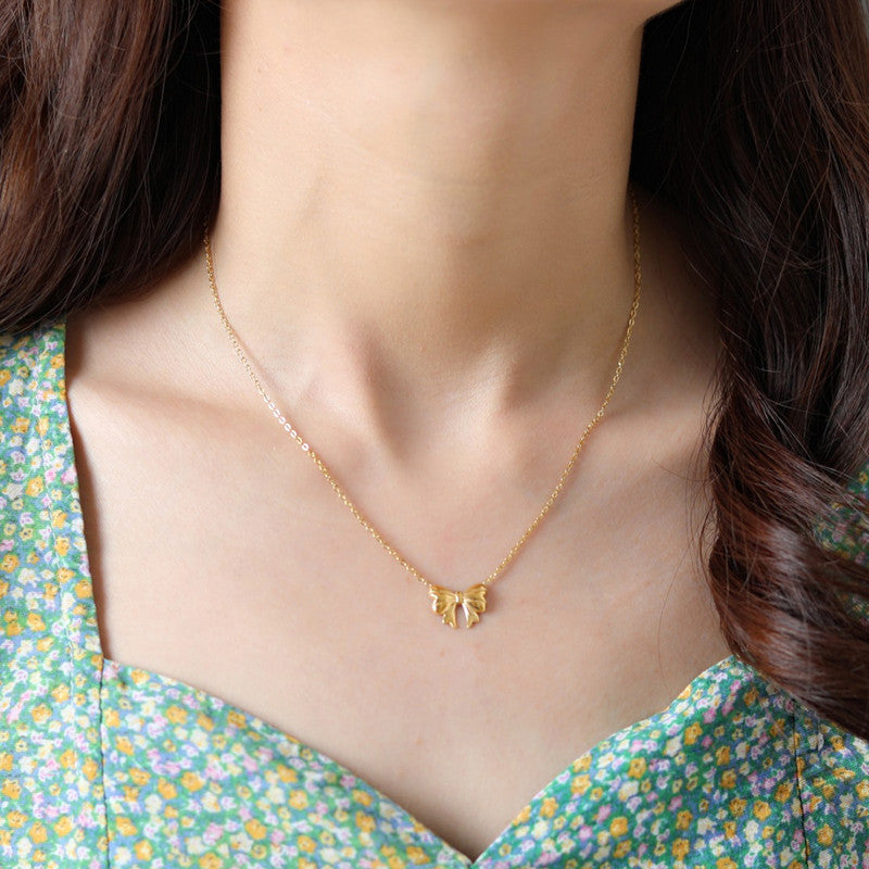 Jewels Galaxy Gold-Plated Anti Tarnish Bow Pendant