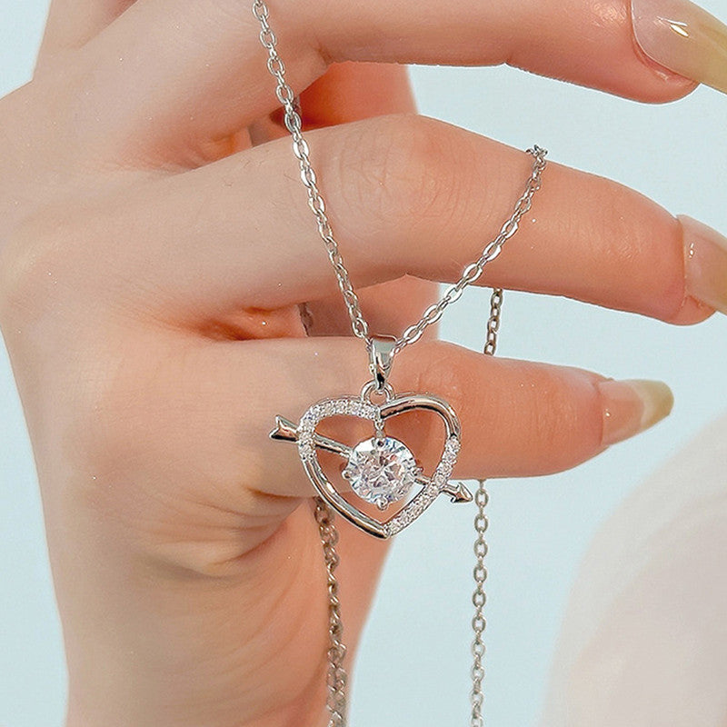 Jewels Galaxy Silver Plated Anti Tarnish American Diamond Studded Heart Themed Pendant