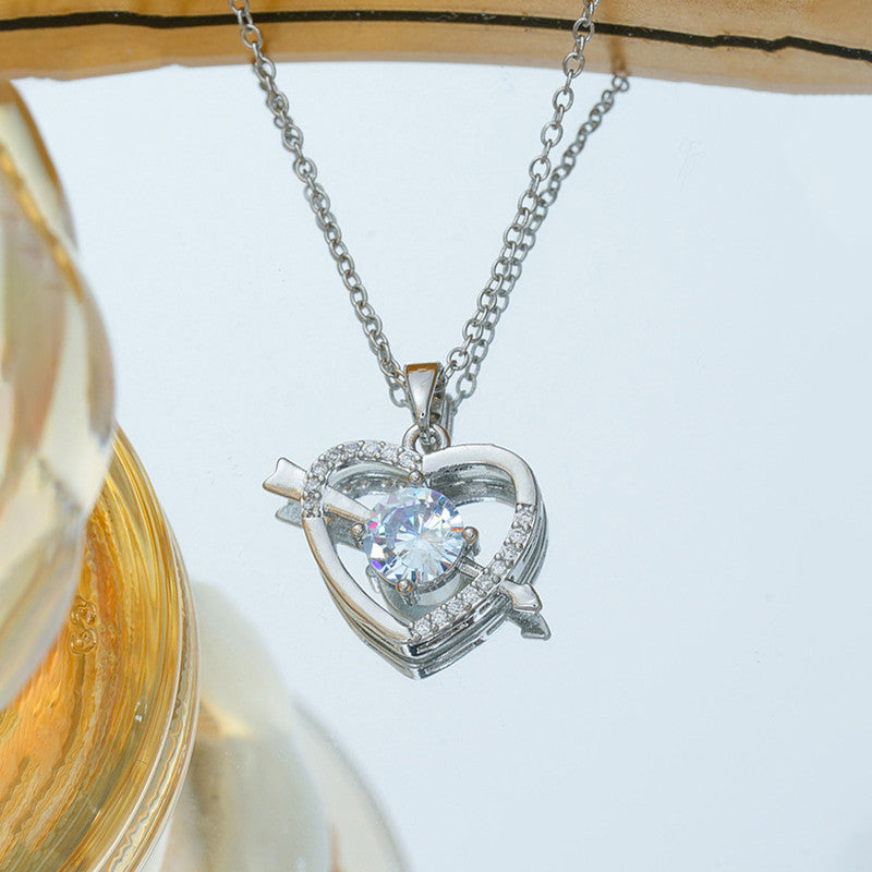 Jewels Galaxy Silver Plated Anti Tarnish American Diamond Studded Heart Themed Pendant