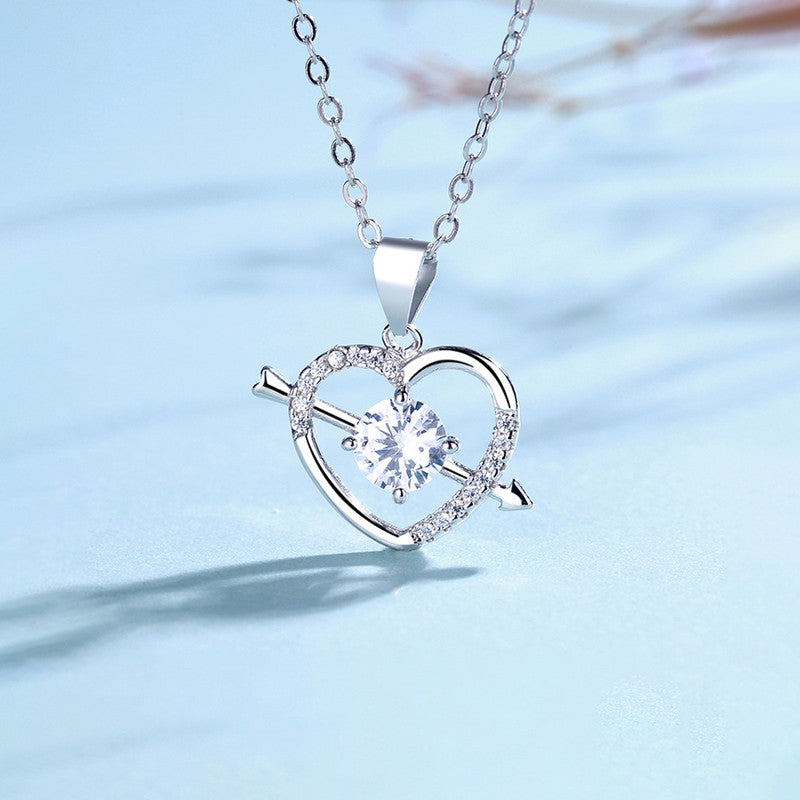 Jewels Galaxy Silver Plated Anti Tarnish American Diamond Studded Heart Themed Pendant