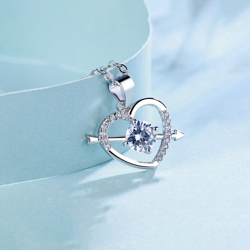 Jewels Galaxy Silver Plated Anti Tarnish American Diamond Studded Heart Themed Pendant