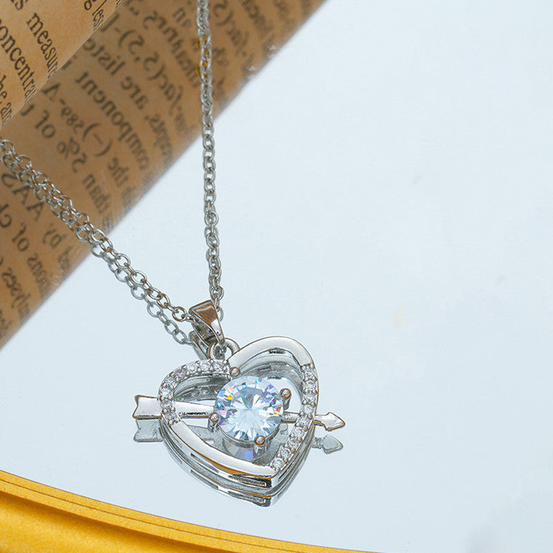 Jewels Galaxy Silver Plated Anti Tarnish American Diamond Studded Heart Themed Pendant