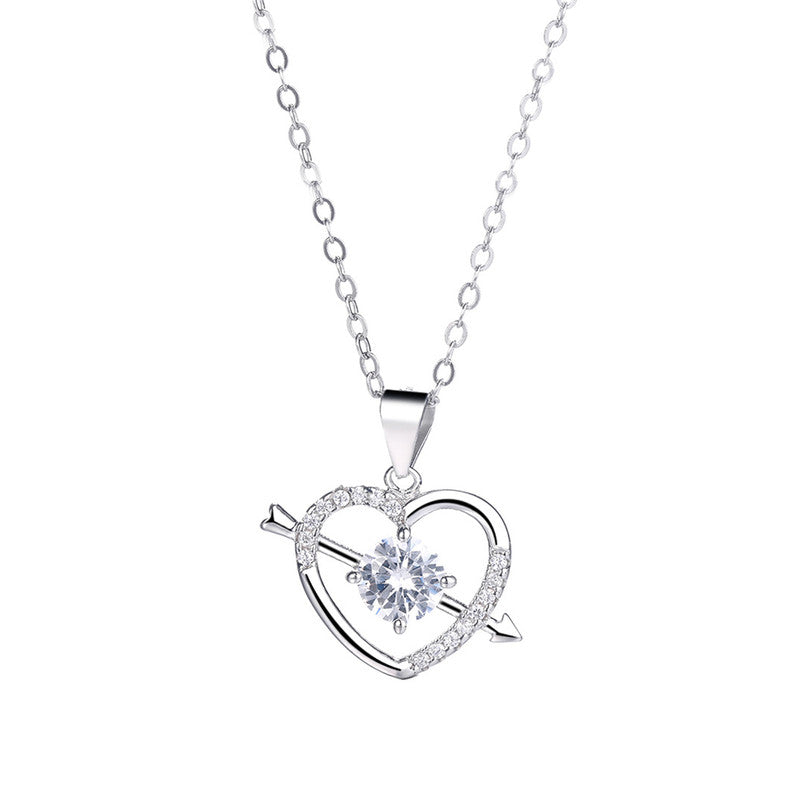 Jewels Galaxy Silver Plated Anti Tarnish American Diamond Studded Heart Themed Pendant