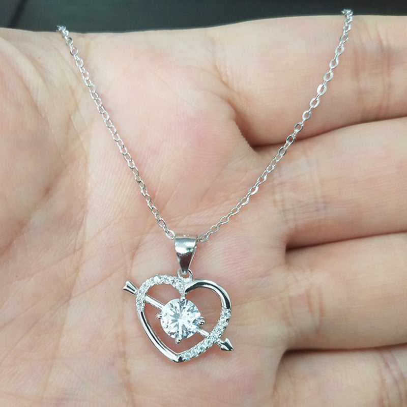 Jewels Galaxy Silver Plated Anti Tarnish American Diamond Studded Heart Themed Pendant