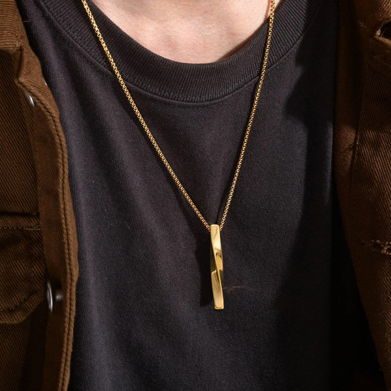Jewels Galaxy Gold Plated Stainless Steel Anti Tarnish Twisted Bar Shaped Pendant For Men
