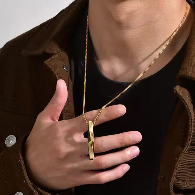 Jewels Galaxy Gold Plated Stainless Steel Anti Tarnish Twisted Bar Shaped Pendant For Men