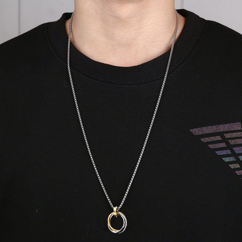 Jewels Galaxy Silver Plated Stainless Steel Anti Tarnish Triple Rings Circular Pendant For Men