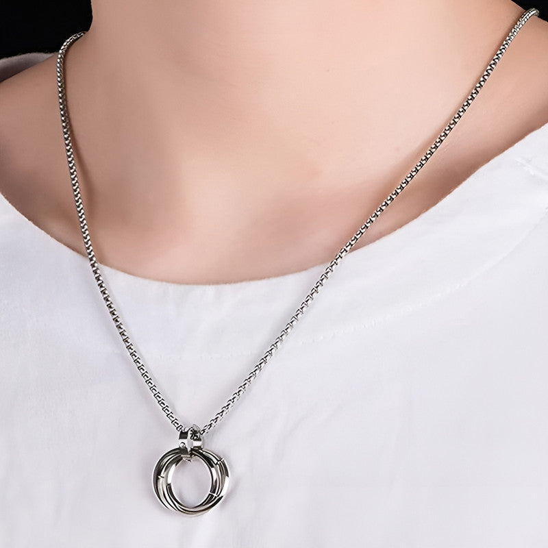 Jewels Galaxy Silver Plated Stainless Steel Anti Tarnish Triple Rings Circular Pendant For Men