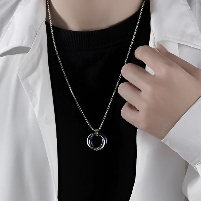 Jewels Galaxy Silver Plated Stainless Steel Anti Tarnish Triple Rings Circular Pendant For Men