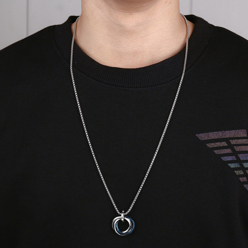 Jewels Galaxy Silver Plated Stainless Steel Anti Tarnish Triple Rings Circular Pendant For Men