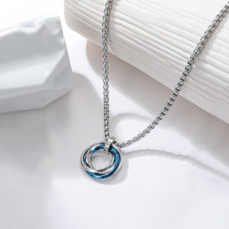 Jewels Galaxy Silver Plated Stainless Steel Anti Tarnish Triple Rings Circular Pendant For Men