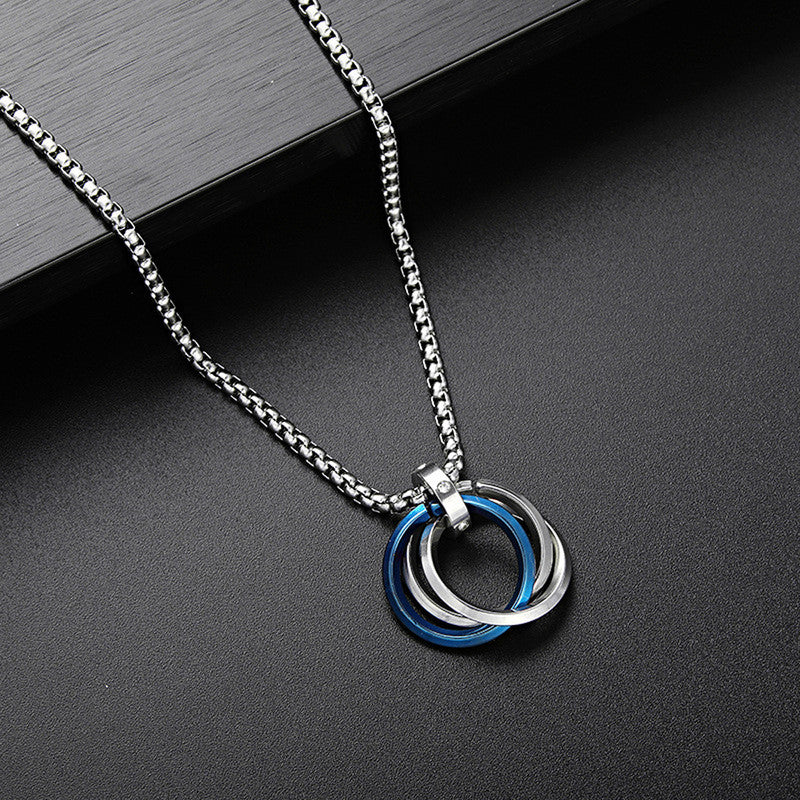 Jewels Galaxy Silver Plated Stainless Steel Anti Tarnish Triple Rings Circular Pendant For Men