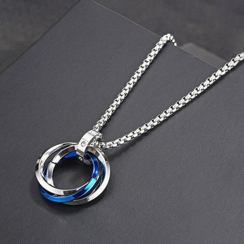 Jewels Galaxy Silver Plated Stainless Steel Anti Tarnish Triple Rings Circular Pendant For Men