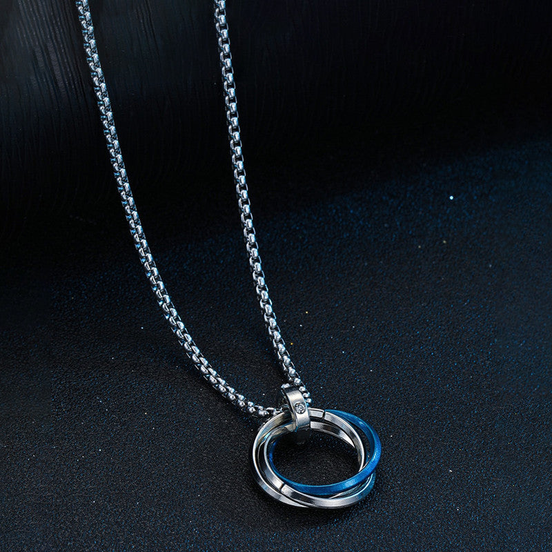Jewels Galaxy Silver Plated Stainless Steel Anti Tarnish Triple Rings Circular Pendant For Men