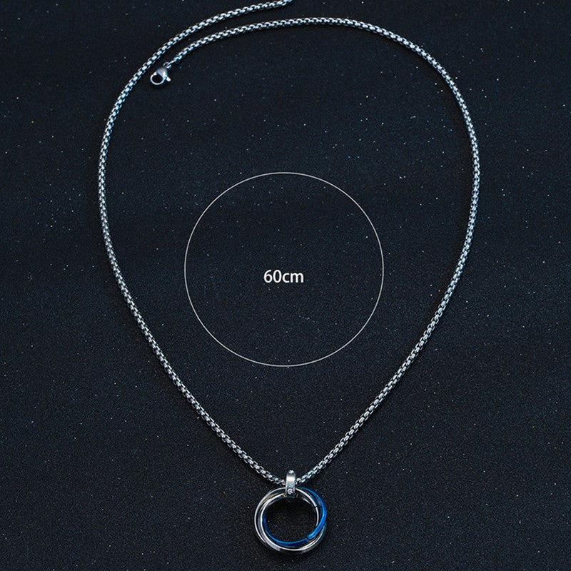 Jewels Galaxy Silver Plated Stainless Steel Anti Tarnish Triple Rings Circular Pendant For Men