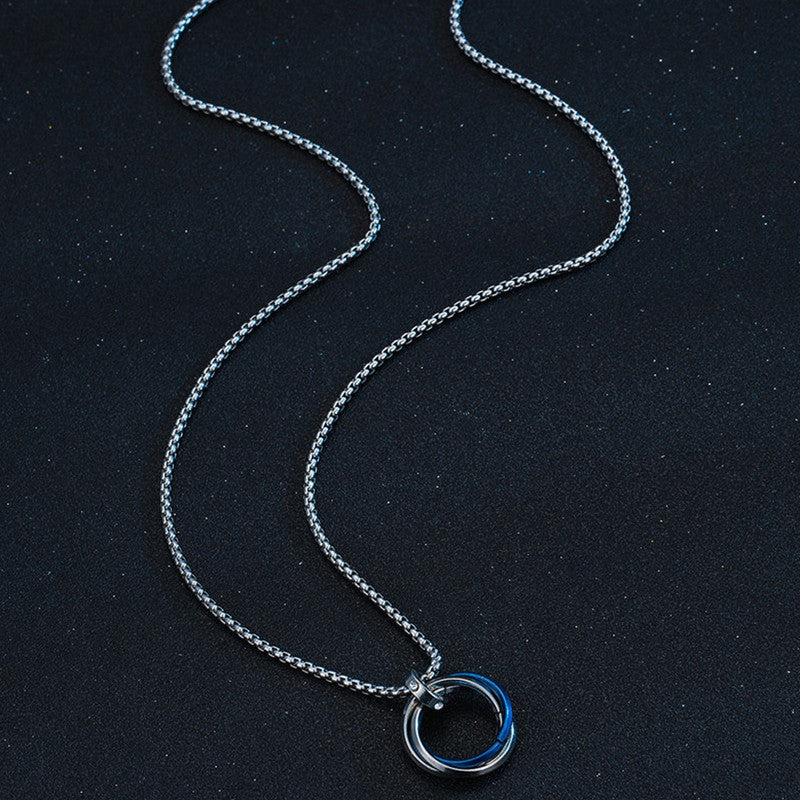 Jewels Galaxy Silver Plated Stainless Steel Anti Tarnish Triple Rings Circular Pendant For Men