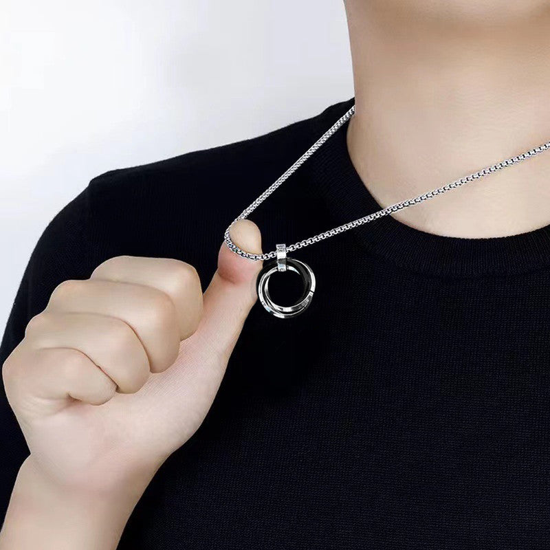 Jewels Galaxy Silver Plated Stainless Steel Anti Tarnish Triple Rings Circular Pendant For Men