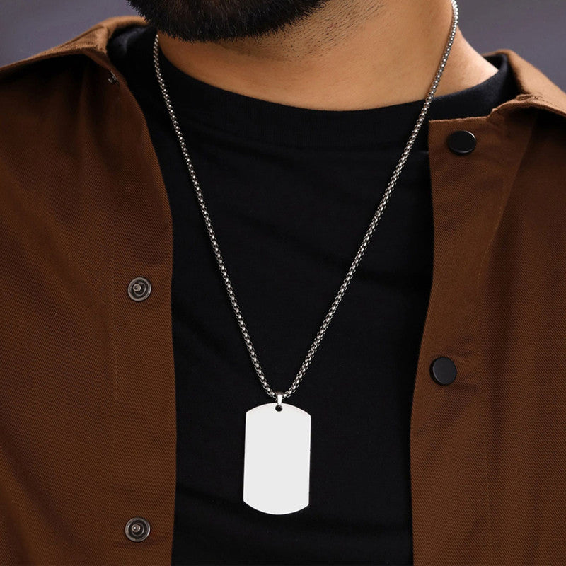 Jewels Galaxy Silver Plated Stainless Steel Anti Tarnish Rectangular Hip Hop Party Pendant For Men