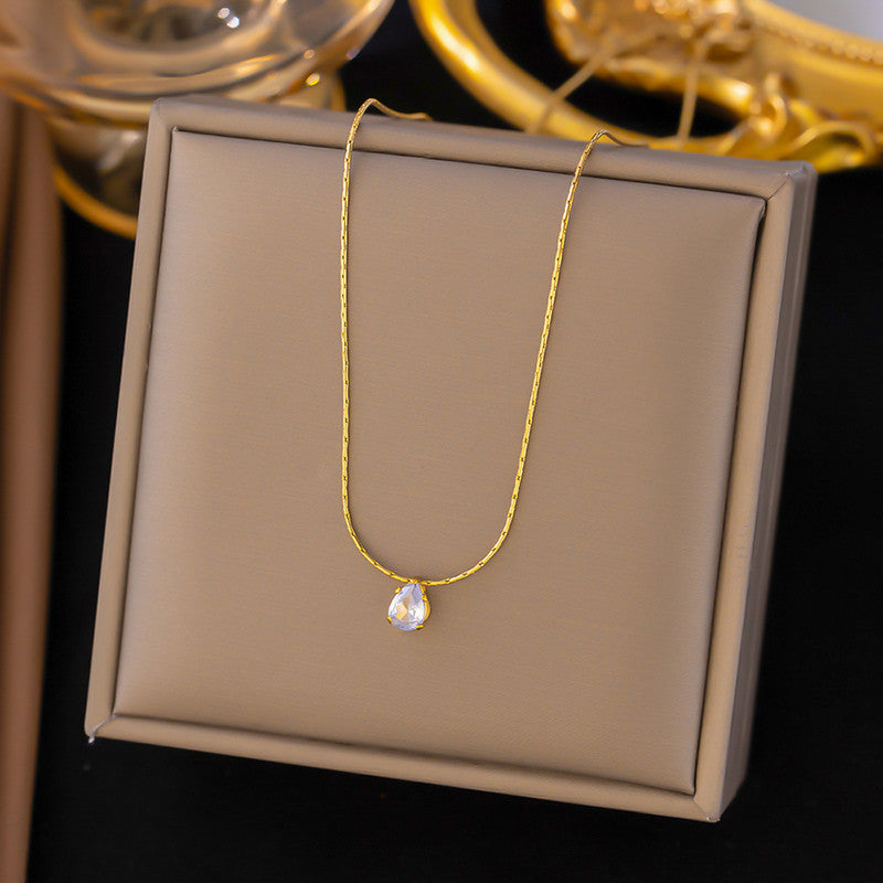 Jewels Galaxy Gold Plated Stainless Steel Anti Tarnish Tear Drop CZ Pendant For Women