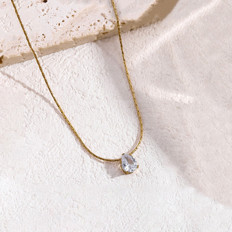 Jewels Galaxy Gold Plated Stainless Steel Anti Tarnish Tear Drop CZ Pendant For Women