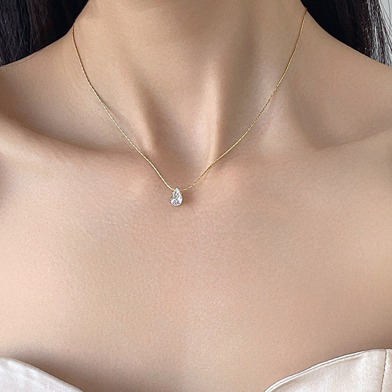 Jewels Galaxy Gold Plated Stainless Steel Anti Tarnish Tear Drop CZ Pendant For Women