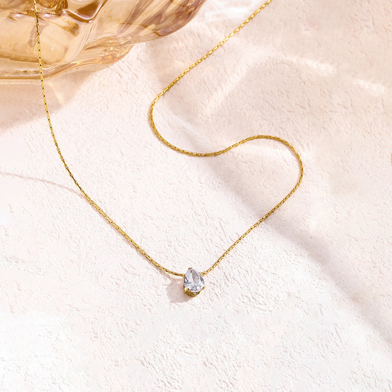 Jewels Galaxy Gold Plated Stainless Steel Anti Tarnish Tear Drop CZ Pendant For Women