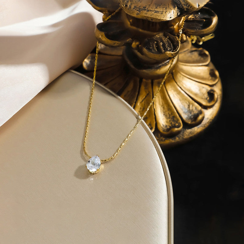 Jewels Galaxy Gold Plated Stainless Steel Anti Tarnish Tear Drop CZ Pendant For Women