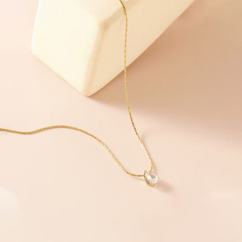 Jewels Galaxy Gold Plated Stainless Steel Anti Tarnish Tear Drop CZ Pendant For Women