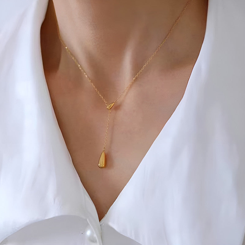 Jewels Galaxy Gold Plated Stainless Steel Anti Tarnish Teardrop Pendant