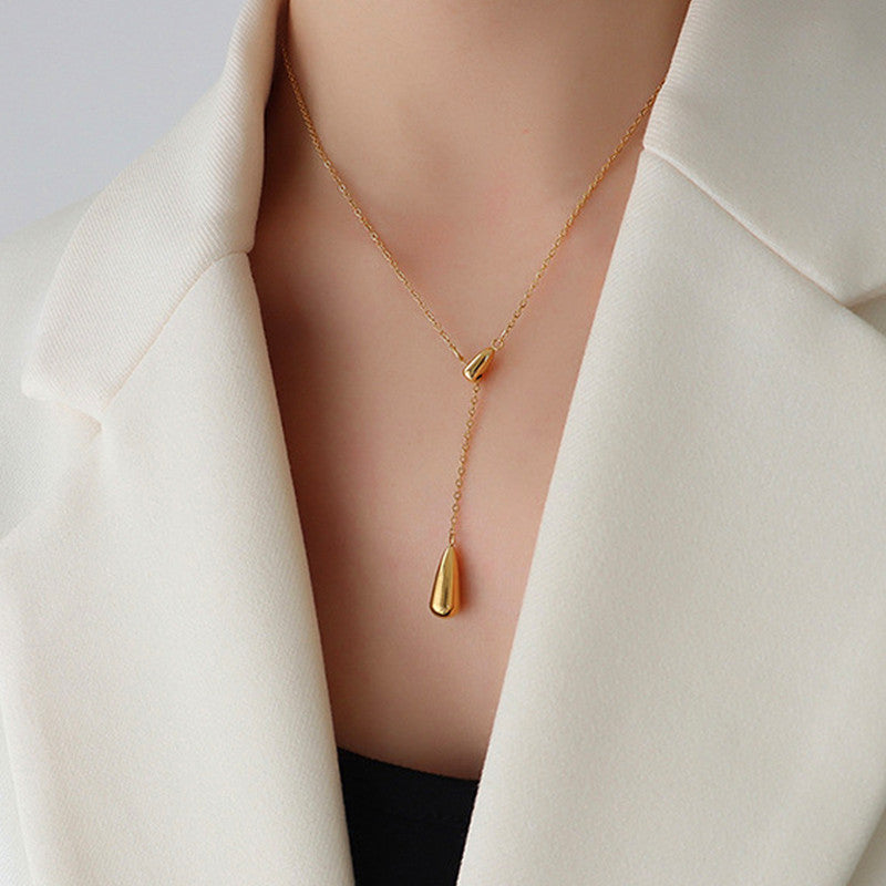 Jewels Galaxy Gold Plated Stainless Steel Anti Tarnish Teardrop Pendant