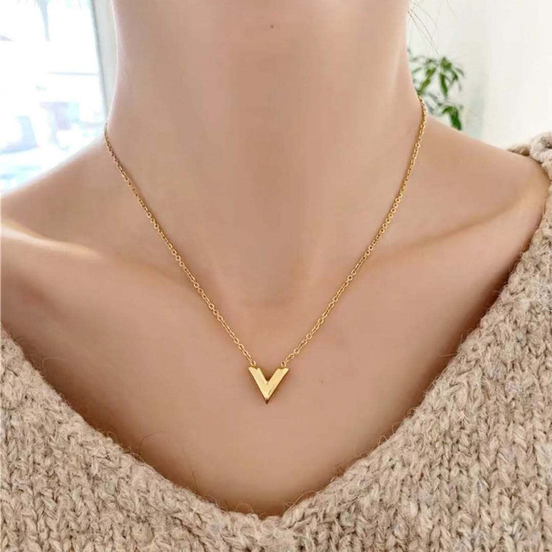 Jewels Galaxy Gold Plated Stainless Steel Anti Tarnish V-Shaped Pendant For Women