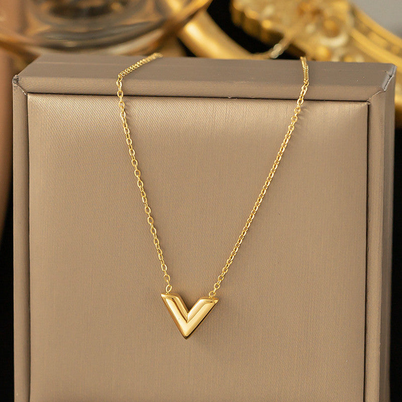 Jewels Galaxy Gold Plated Stainless Steel Anti Tarnish V-Shaped Pendant For Women