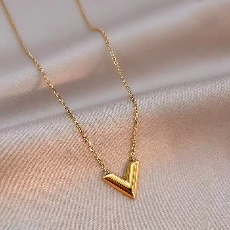 Jewels Galaxy Gold Plated Stainless Steel Anti Tarnish V-Shaped Pendant For Women
