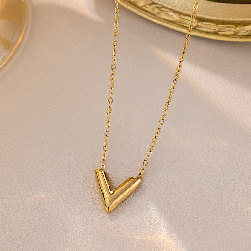 Jewels Galaxy Gold Plated Stainless Steel Anti Tarnish V-Shaped Pendant For Women