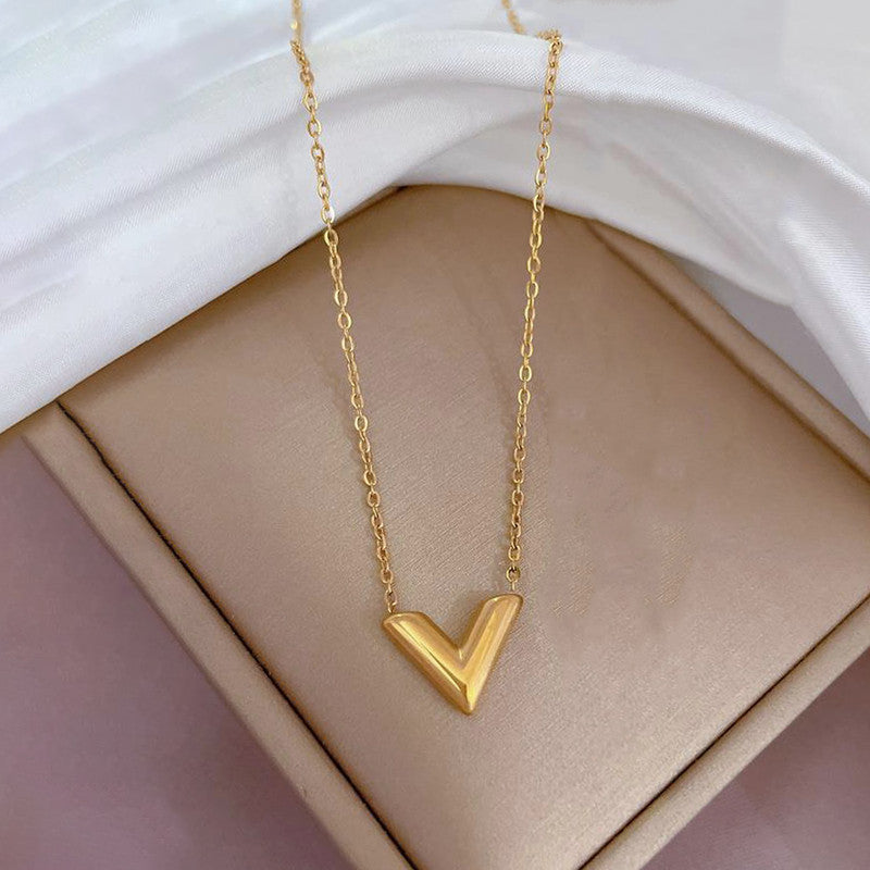 Jewels Galaxy Gold Plated Stainless Steel Anti Tarnish V-Shaped Pendant For Women