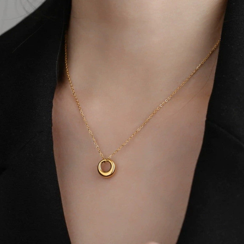 Jewels Galaxy Gold Plated Stainless Steel Anti Tarnish Geometric Circle Pendant