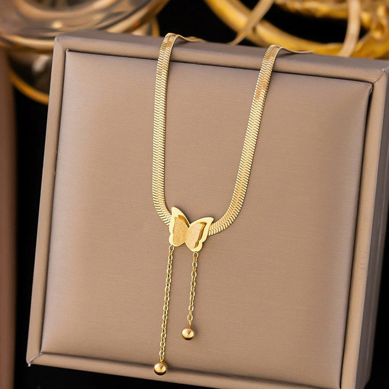 Jewels Galaxy Gold Plated Stainless Steel Anti Tarnish Butterfly Themed Snake Chain Pendant