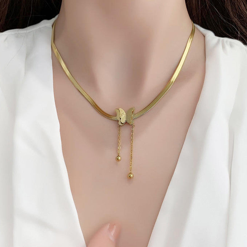 Jewels Galaxy Gold Plated Stainless Steel Anti Tarnish Butterfly Themed Snake Chain Pendant