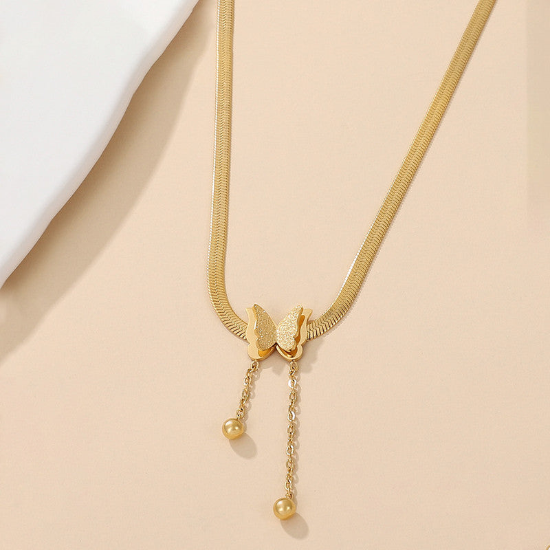 Jewels Galaxy Gold Plated Stainless Steel Anti Tarnish Butterfly Themed Snake Chain Pendant
