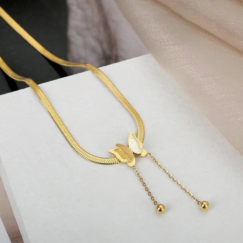 Jewels Galaxy Gold Plated Stainless Steel Anti Tarnish Butterfly Themed Snake Chain Pendant