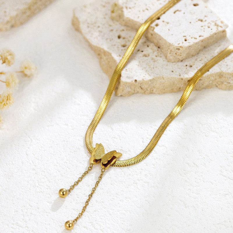 Jewels Galaxy Gold Plated Stainless Steel Anti Tarnish Butterfly Themed Snake Chain Pendant