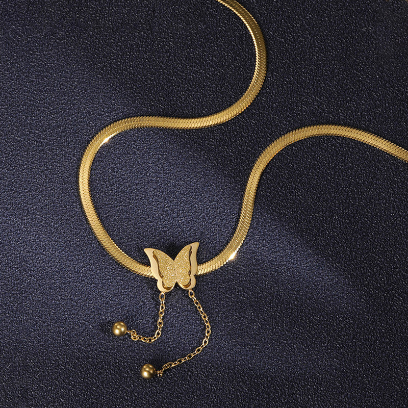 Jewels Galaxy Gold Plated Stainless Steel Anti Tarnish Butterfly Themed Snake Chain Pendant